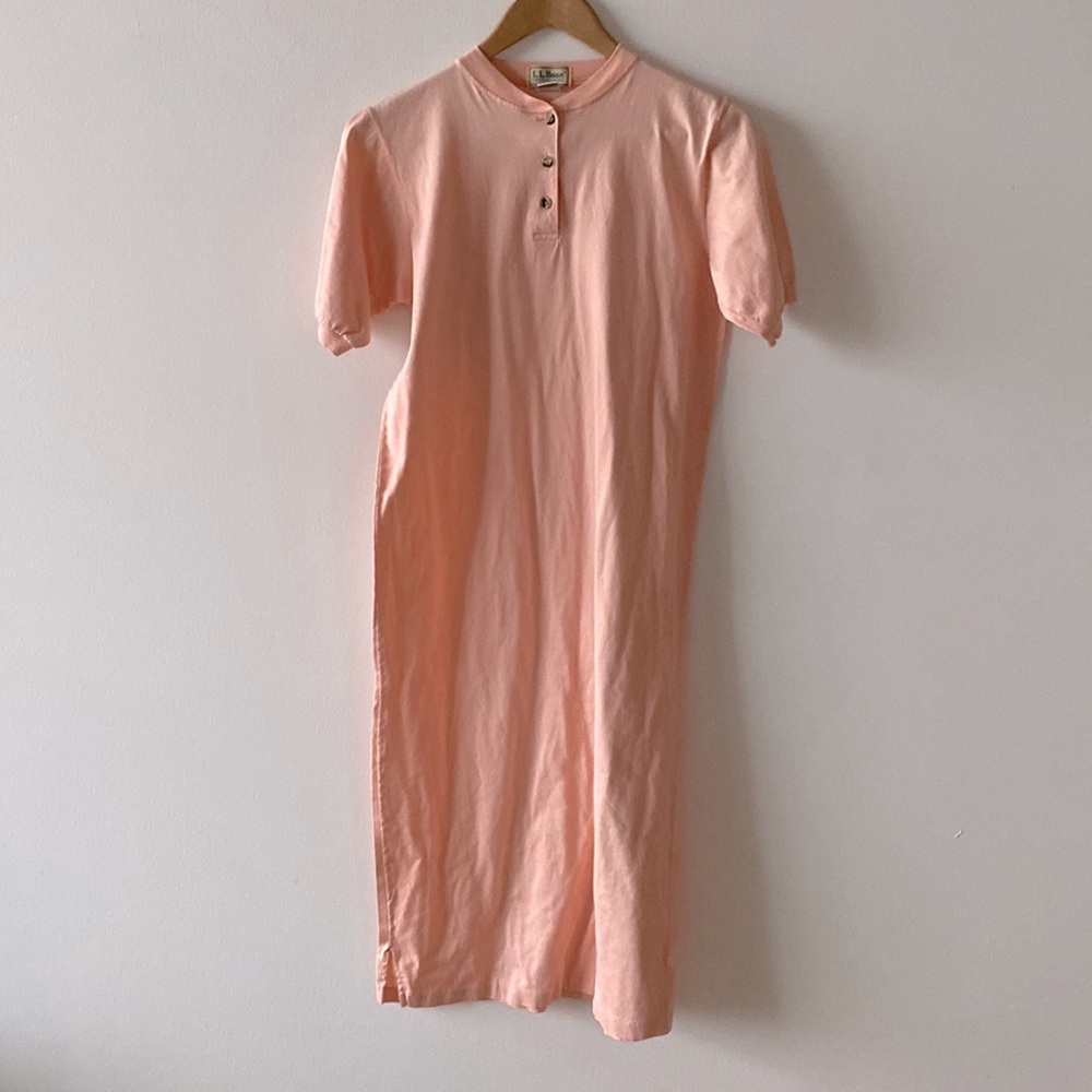 Vintage LL Bean pink cotton Henley T-shirt dress / nightgown